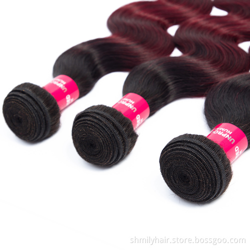Shmily 100% Virgin Cuticle Aligned Hair Raw Human Hair Weave Cheap Ombre Color 1B/99J Body Wave Peruvian Hair Bundles